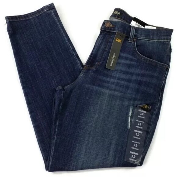 Lee Relaxed Girlfriend Fit Jaded Wash Distressed Denim Jeans Womens 12M NWT - Picture 7 of 13